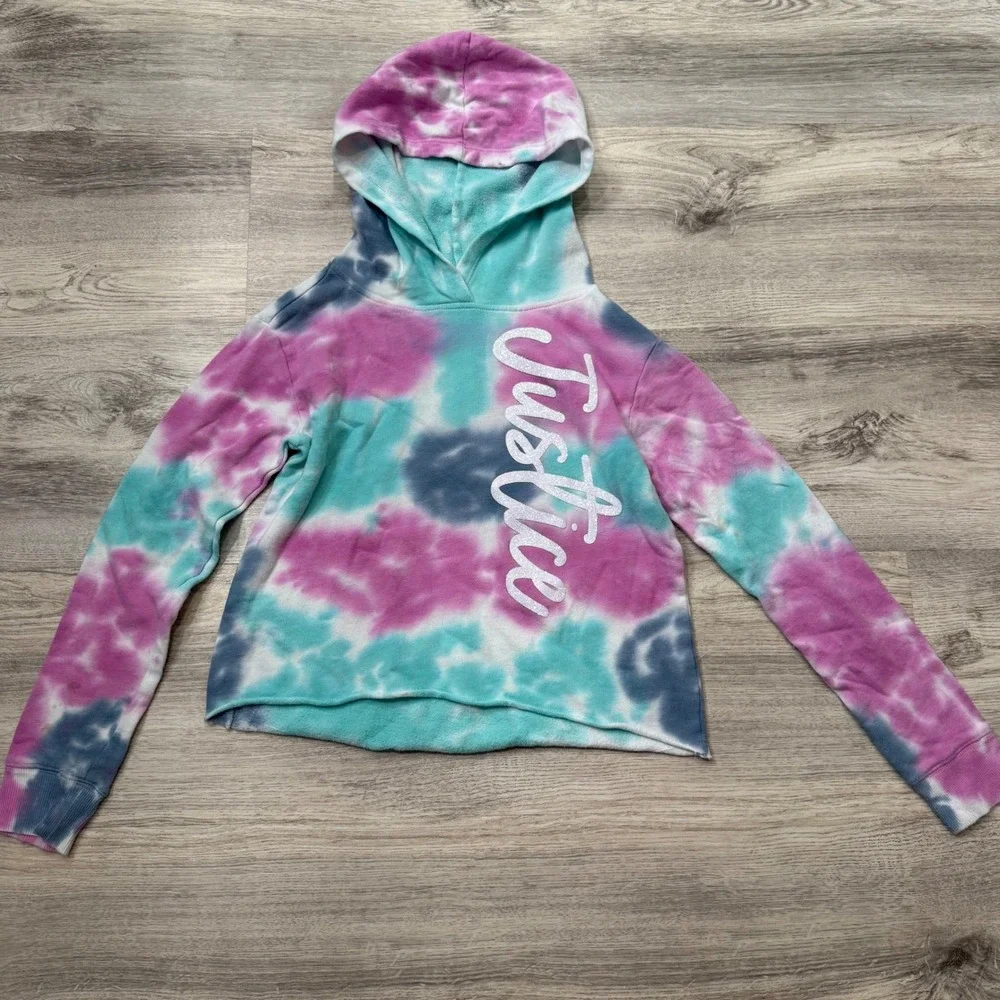 Justice Kids Girls Tie Dye Hoodie Pullover‎ Sweatshirt Trendy Casual Fashion M